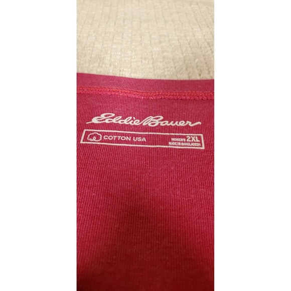 Eddie Bauer Women's Sz 2XL  V-Neck Longsleeve T Magenta Cotton Layering - Picture 2 of 8